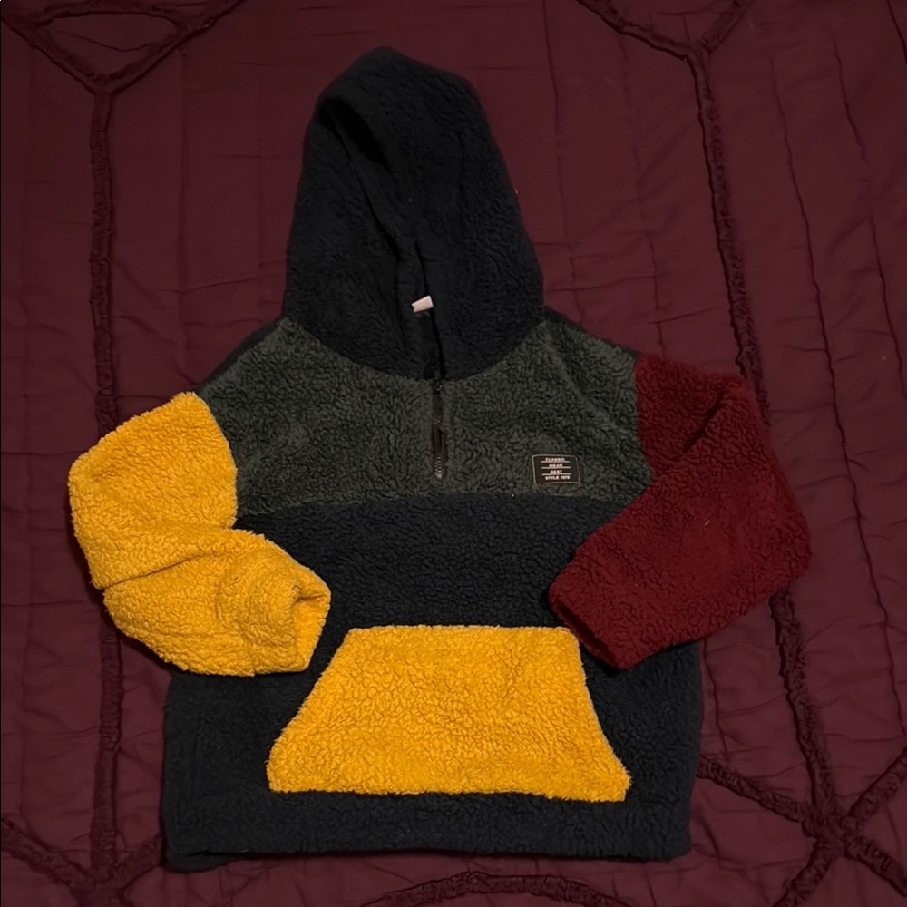 SHEIN Kids Colorblock Fleece Hoodie Sweater